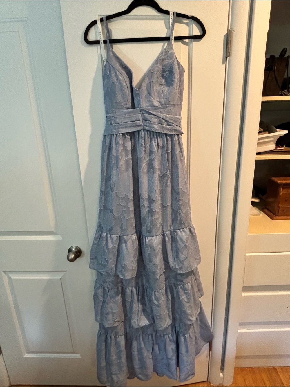 Azazie Dusty Blue Tiered Floral Burnout Maxi Dress - Picture 3 of 3